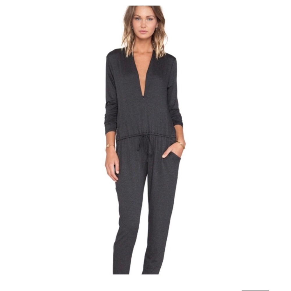 Feel The Piece Terre Jacobs Grey Knit Long Sleeve V Neck Zip Up Jumpsuit M/L